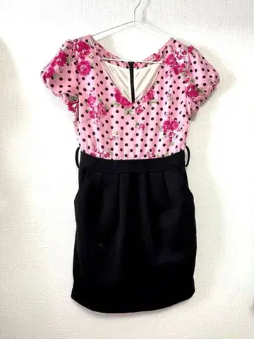 MARS 핑크 도트 꽃무늬 반팔 원피스