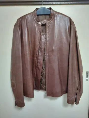 가죽 싱글 라이더 자켓 브라운 스탠드 카라 오더메이드