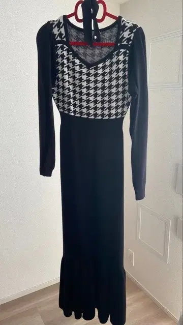 에블린 evelyn 롱 원피스 니트 원피스 하운드투스 체크 패턴