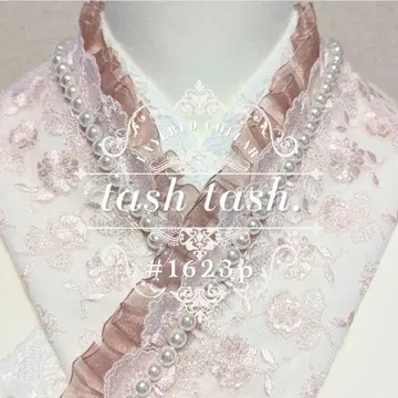 #1623p 겹침 카라 다테카라 핑크 작은 꽃 플라워 튤 화이트 펄 장식