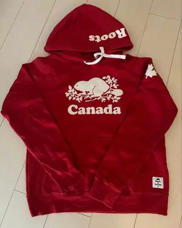 ROOTS Canada 후드 부착 후드티 빨간색 비버
