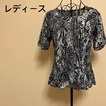 [여성용] 반팔 페이즐리 무늬 상의/T셔츠/올 패턴/네이비