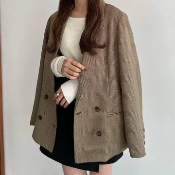 callautia 더블 버튼 테일러드 자켓 브라운