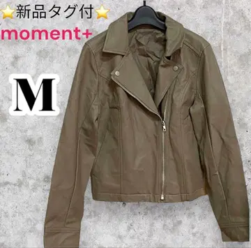 택 포함 새상품 모먼트플러스 가죽 자켓 올리브 라이더 자켓