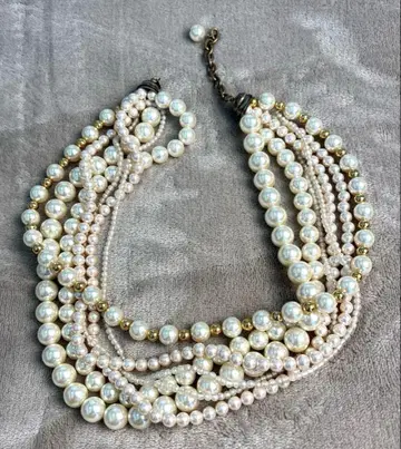 [ 빈티지 ] 고져스 레이어드 펄 목걸이 화이트 골드