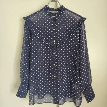 언타이틀 도트 무늬 긴소매 블라우스 프릴 얇은 소재