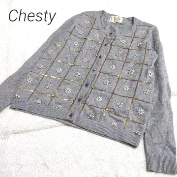 Chesty 플라워 비쥬 캐시미어 울 혼방 가디건