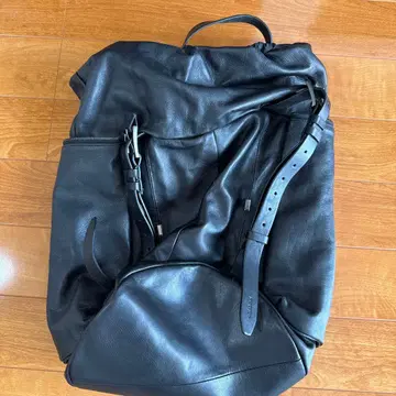 Cote and ciel 블랙 가죽 드로우 스트링 백팩