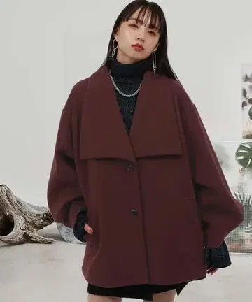 울리 테크 빅 칼라 미들 코트 HARE 하레 보르도 빨간색