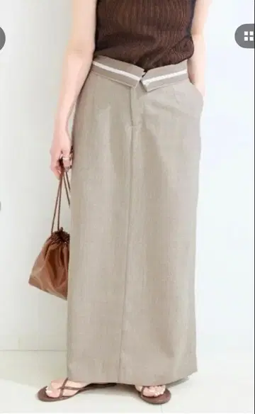 베이지 롱 스커트 허리 74cm