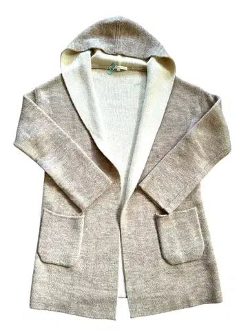 ANAYI 후드 부착 베이지 니트 가디건 코트