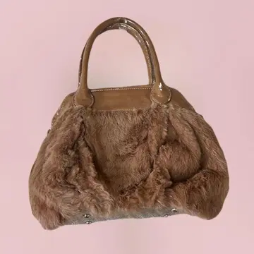 페어리 그런지 퍼 브라운 백 갸루 구제 의류 가죽 브라운