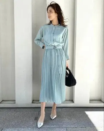 로우레이트아몬 민트 그린 긴팔 셔츠 원피스