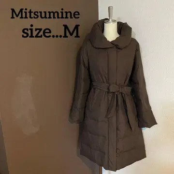 미츠미네 Mitsumine 다운 코트 리본 벨트 브라운
