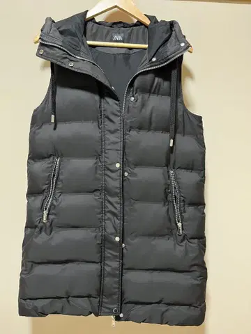 ZARA 롱 다운 베스트 XS 블랙