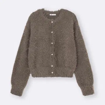 새상품 GU 샤이니 크루넥 가디건 브라운 XL