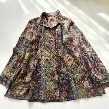 드레이프감 긴팔 셔츠 블라우스 페이즐리 꽃무늬 일본제 조젯 레트로