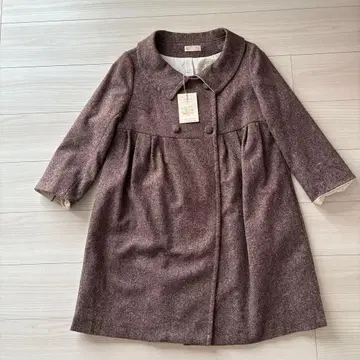 슈슈 드 마망 얇은 소재 트위드 W 여밈 코트 울 혼방 브라운