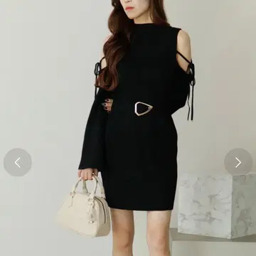 LIPSERVICE 드롭 리본 슬림 니트 원피스 블랙 F 사이즈