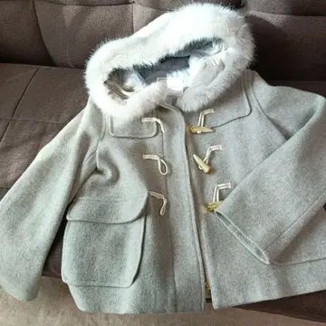 쿠튀르 브로치 그레이 숏 더플 코트 퍼 포함