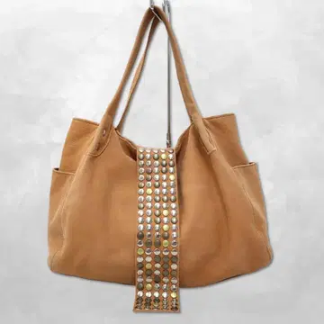 트레 TRES 스터드 가죽 핸드백 토트백 오렌지