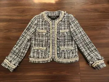 Chesty 노카라 트위드 자켓 블랙 화이트