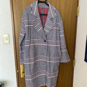 미사용 R OPE 니트 체크 무늬 롱 코트