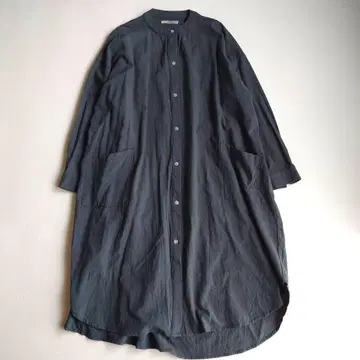 CLN 긴팔 셔츠 원피스 루즈핏 밴드 카라 다크 그레이