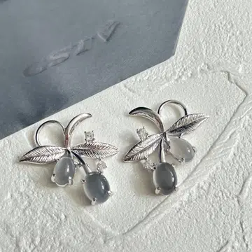 팔라듐 실버 950 그레이 문스톤 천연 화이트 지르콘 참