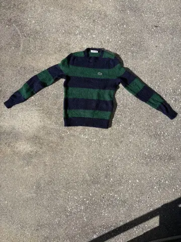 LACOSTE 네이비 그린 스트라이프 니트 스웨터 36