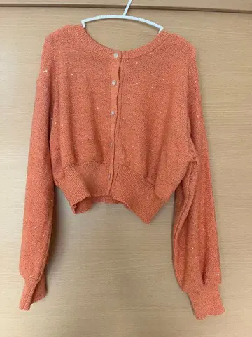 [라메 믹스] 크롭 가디건 오렌지 숏 가디건 여성용