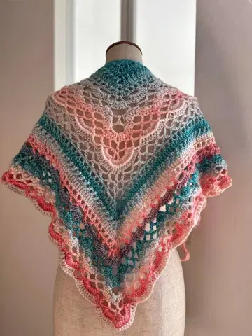 크로셰 뜨개질 스톨 핑크 파랑 그라데이션