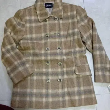 (202) LUAP 베이지 체크 무늬 피 코트 M