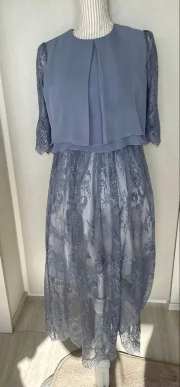 라이트 블루 레이스 쉬폰 드레스 마터니티용