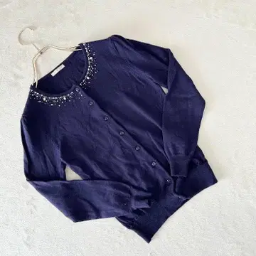 ef-de 에프데 니트 가디건 울 100% 쿨넥 네이비