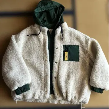 ZARA 보아 퀼팅 자켓 L 사이즈 크림 그린