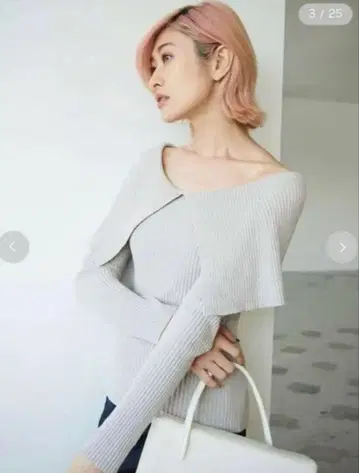 [ FRAY I.D ] 빅 칼라 리브 니트 프레이 아이디 긴팔 베이지