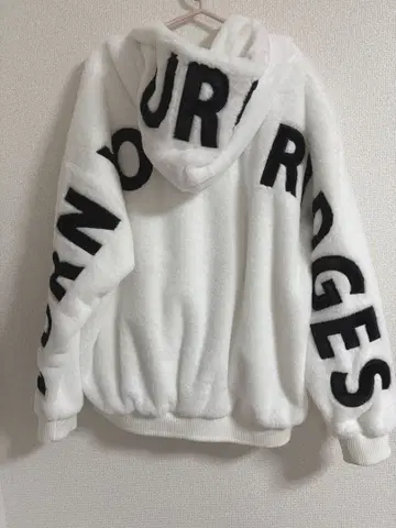 L 백 로고 실키 퍼 후드티 블루종 화이트 BIG 로고