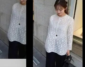 hyeon 헤 시어 자카드 블라우스 코바나 화이트