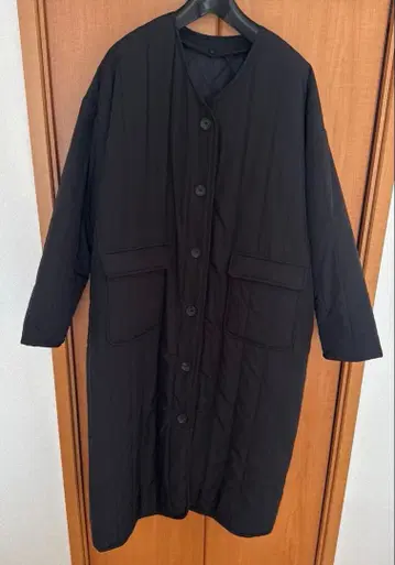 퀼팅 노카라 롱 코트