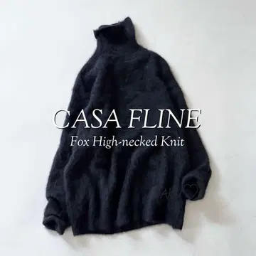 정가 31900엔 CASA FLINE 폭스 하이넥 니트탑 블랙