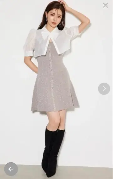 rienda 크롭 셔츠 콤비 미니 플레어 원피스