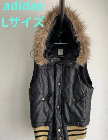 adidas 퍼 후드 다운 베스트 L 사이즈 블랙 골드