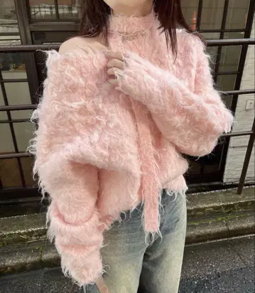 mline 초커 달린 샤기 가디건