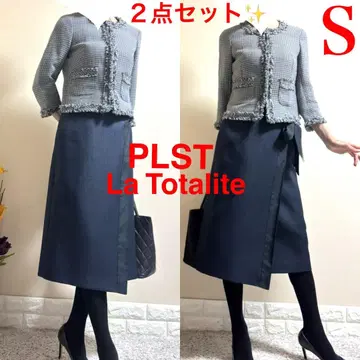 S 수트! 플라스테 트위드 자켓 라토타리테 롱 스커트 다크 네이비