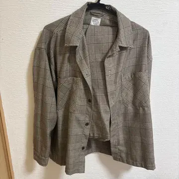 브라운 계열 체크 긴팔 셔츠 & 팬츠 세트