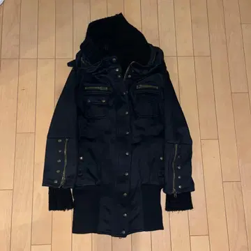 헤이세이 갸루 블랙 후드 부착 기믹 자켓 y2k 모즈 코트 dia 계열