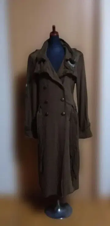 YAG couture 올리브 그린 더블 브레스트 롱 코트