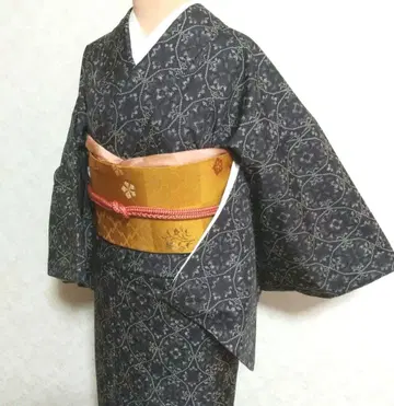 츠무기풍 코몬 * 블랙 * 고급 화학 섬유 *