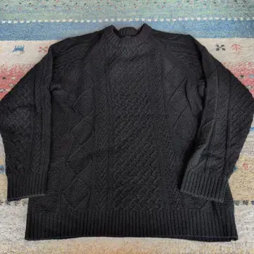 [ BEAMS ] 블랙 케이블 짜임 래글런 슬리브 니트 M